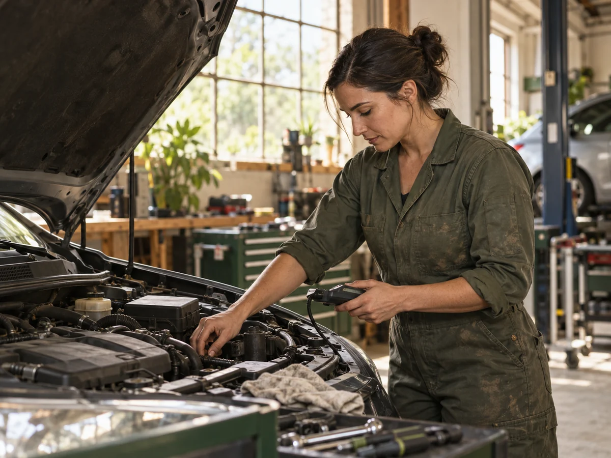 A mechanic working on a car in an independent workshop