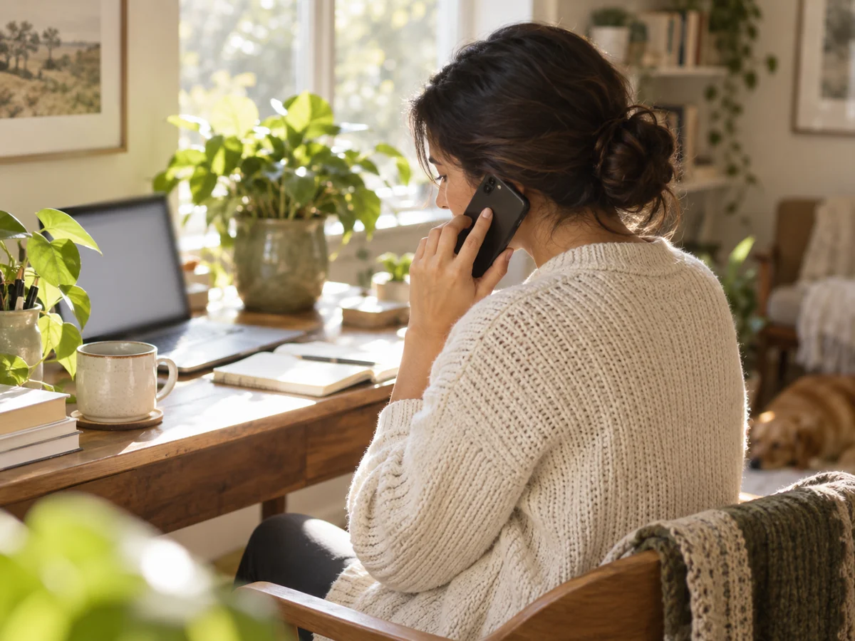 A team member taking a call at a desk
